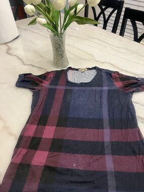 Burberry Brit Gray Tee with Navy and Burgundy Trim!! Tiny holes caught by zipper